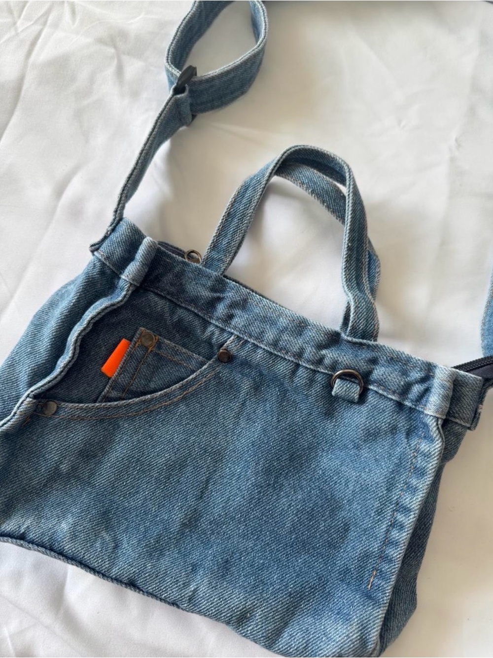 Edikted Light Blue Denim Tote Crossbody Bag